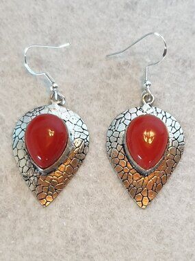 Bold Vintage 925 Sterling Silver Carnelian Statement Earrings